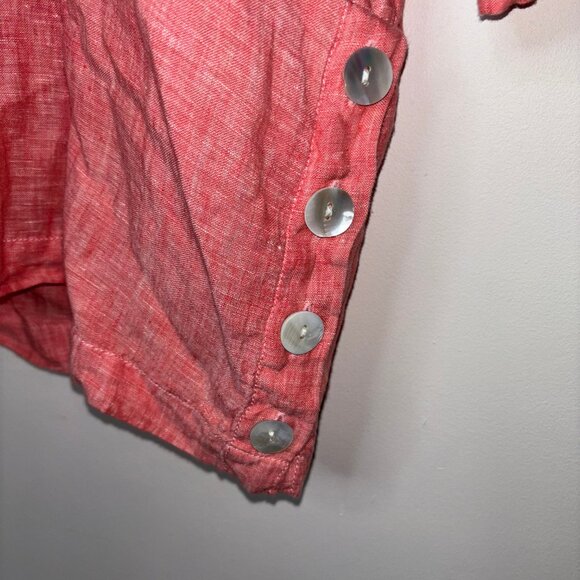 Tahari Women's Collared V-Neck Linen Shirt Blouse Tunic 3/4 Sleeve Pink Peach 2X - Picture 4 of 10